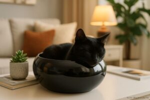 Gatos e Lugares Apertados: Gato dormindo dentro do vaso de vidro.